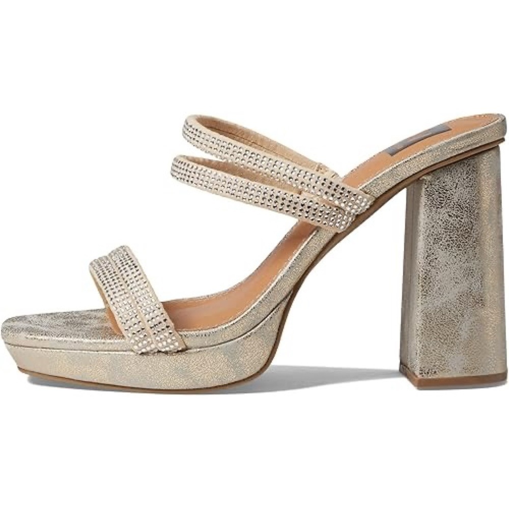 DV by Dolce Vita Metallic Gold Strappy Block Heel Sandal - Picture 2 of 9